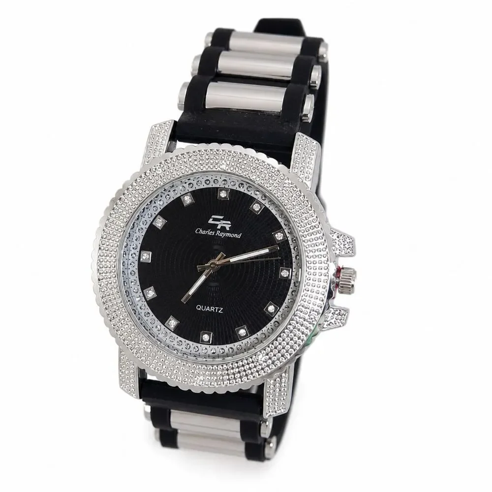 Charles Raymond Iced Oversized Hip Hop Bullet Silicone Band Men's Watch GJM-SS